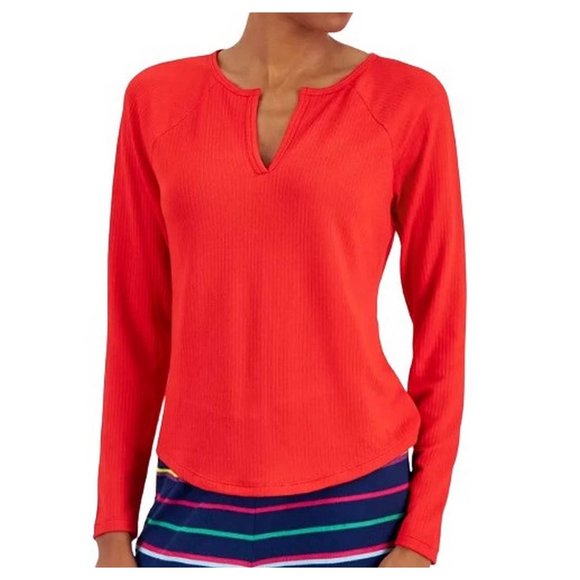 JENNI Soft Rib Knit Split Neck Lounge/Sleep Top - Picture 1 of 10